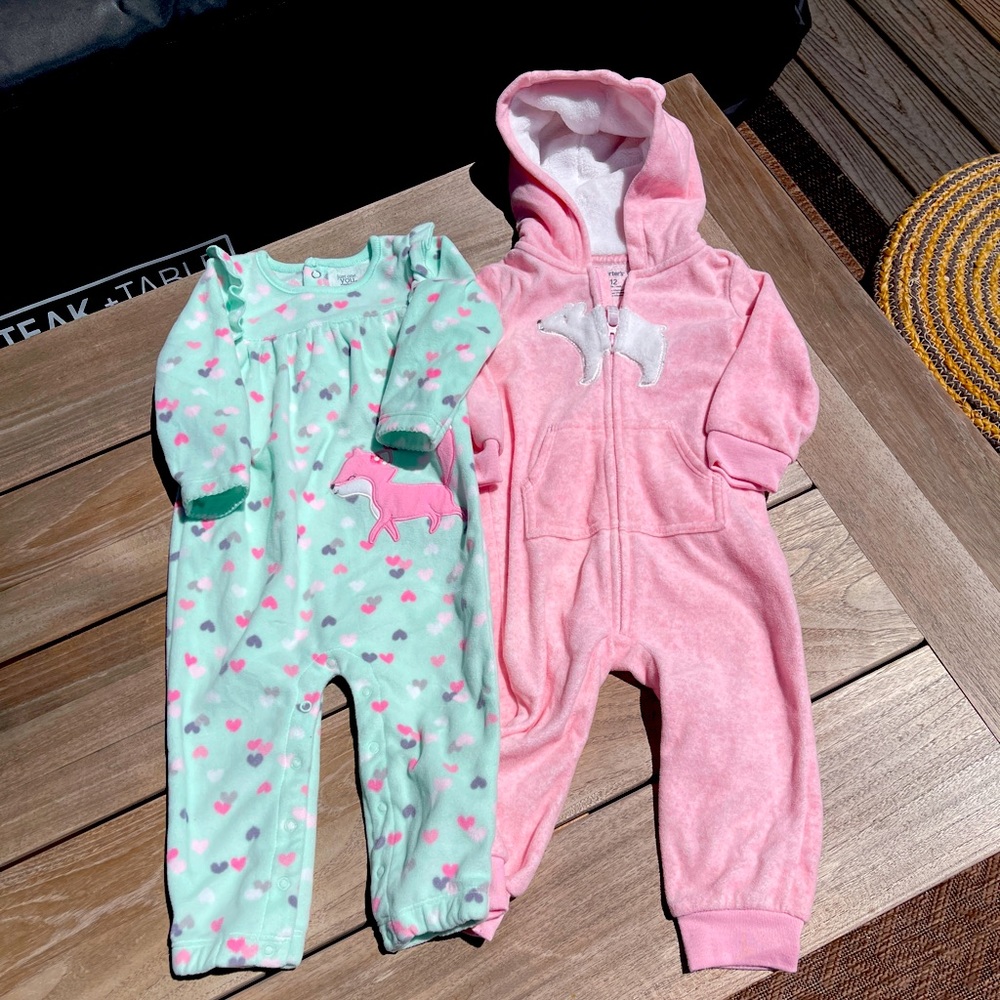 Carter's baby girl 12 mos. Fleece pajama lot of 2 K012